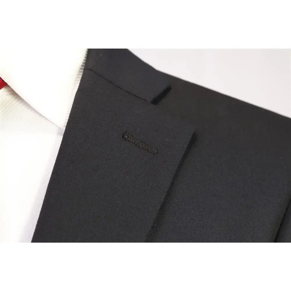 Richard James Savile Row Solid Black 2-Btn Modern Fit Wool Suit 36S